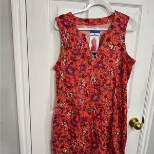 Lands' End Coral and Pink Floral V-Neck Midi Dress